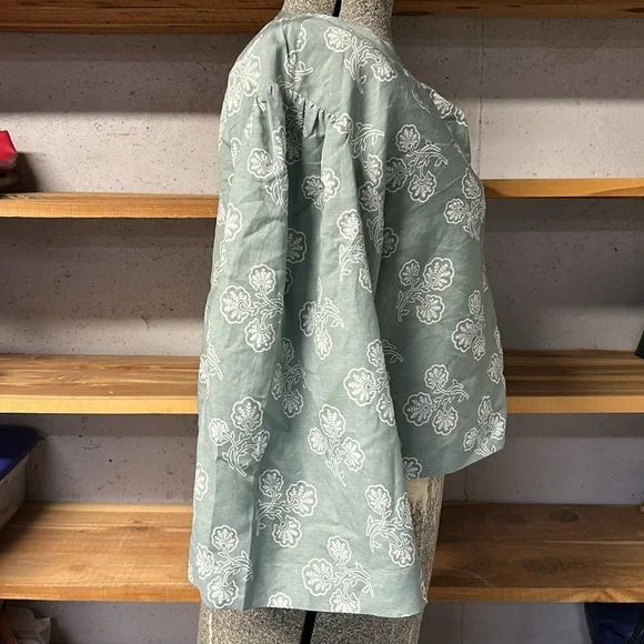 Joie Sage Green Floral Button-Up Cropped Blouse Size Small NWT - Picture 3 of 8